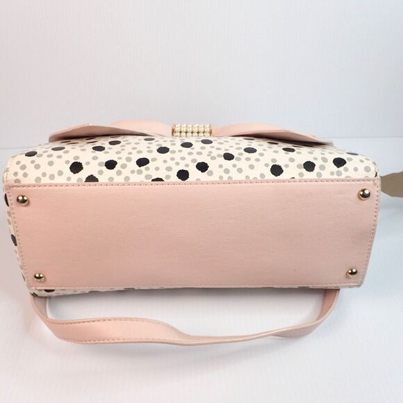 Betsey Johnson Pearl of a Girl Creme Dot Satchel Shoulder Bag Hard to Find! - Picture 4 of 16